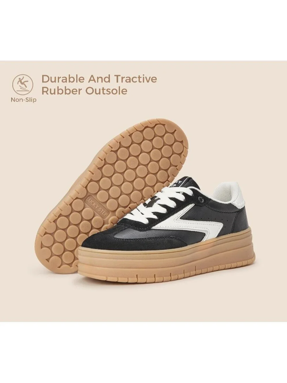 🆕Women's Black White Platform Sneakers Gum Thick Sole Tennis Walking Shoes